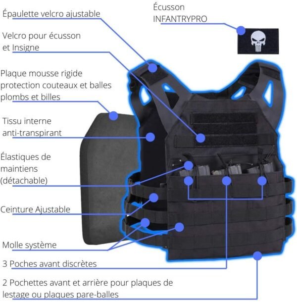 Gilet lesté Gilet Tactique Airsoft Gilet Tactique Police Gilet Pare-Balles Gilet Nerf Gilet Tactique Gendarmerie INCLUS 2 PLAQUES EN MOUSSE Housse Gilet Pare Balle Equipement Paintball Ciras Chest rig