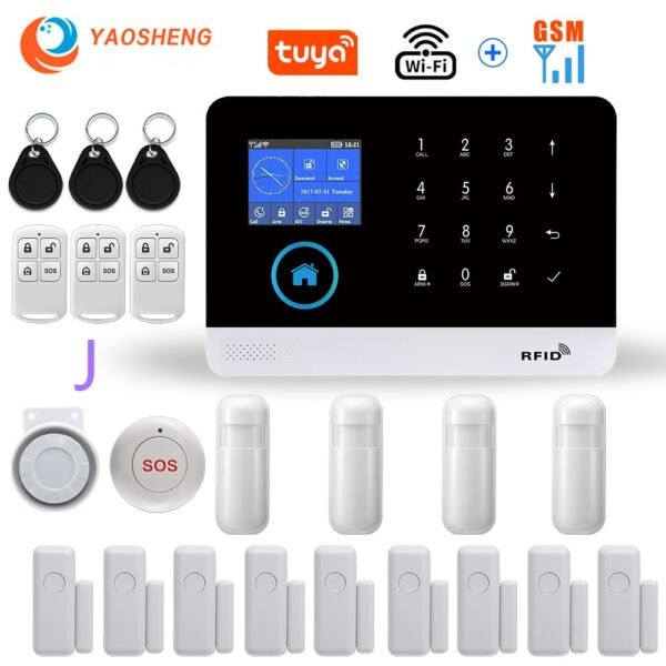 Wireless WIFI GSM Home Security Alarm System For Tuya Smart Life APP With Motion Sensor Gift SOS Compatible With Alexa & Google