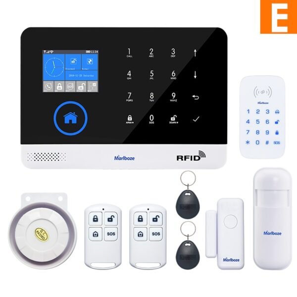 Marlboze EN RU ES PL DE Switchable Wireless Home Security WIFI GSM GPRS Alarm system APP Remote Control RFID card Arm Disarm