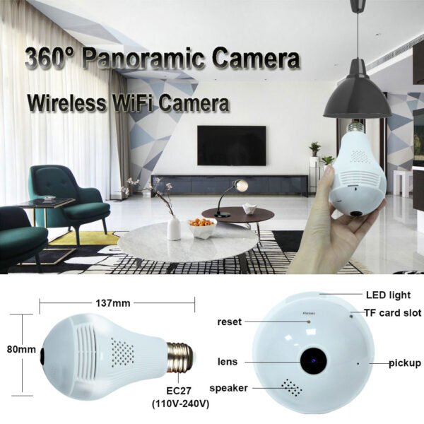 Hot saleINQMEGA 360 Degree LED Light 1080P Wireless Panoramic Home Security WiFi CCTV Fisheye Bulb Lamp IP Camera Two Ways Audio