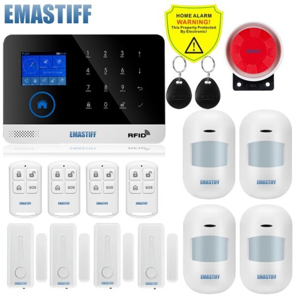 Wireless SIM GSM Home RFID Burglar Security LCD Touch Keyboard WIFI GSM Alarm System Sensor kit English,Russian,Spanish Voice